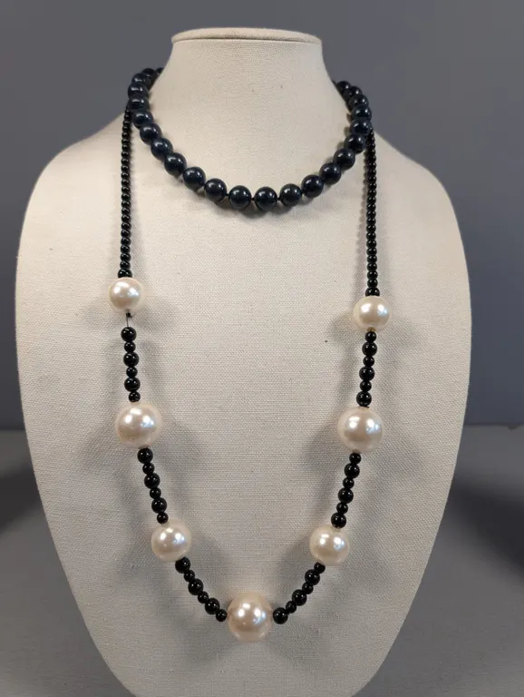 Black Bead and Faux Pearl Necklaces