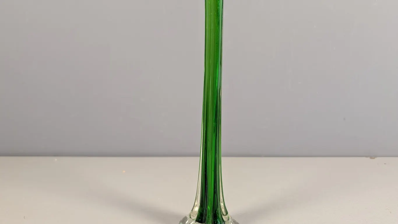 Green Glass Bud Vase with Applied Base