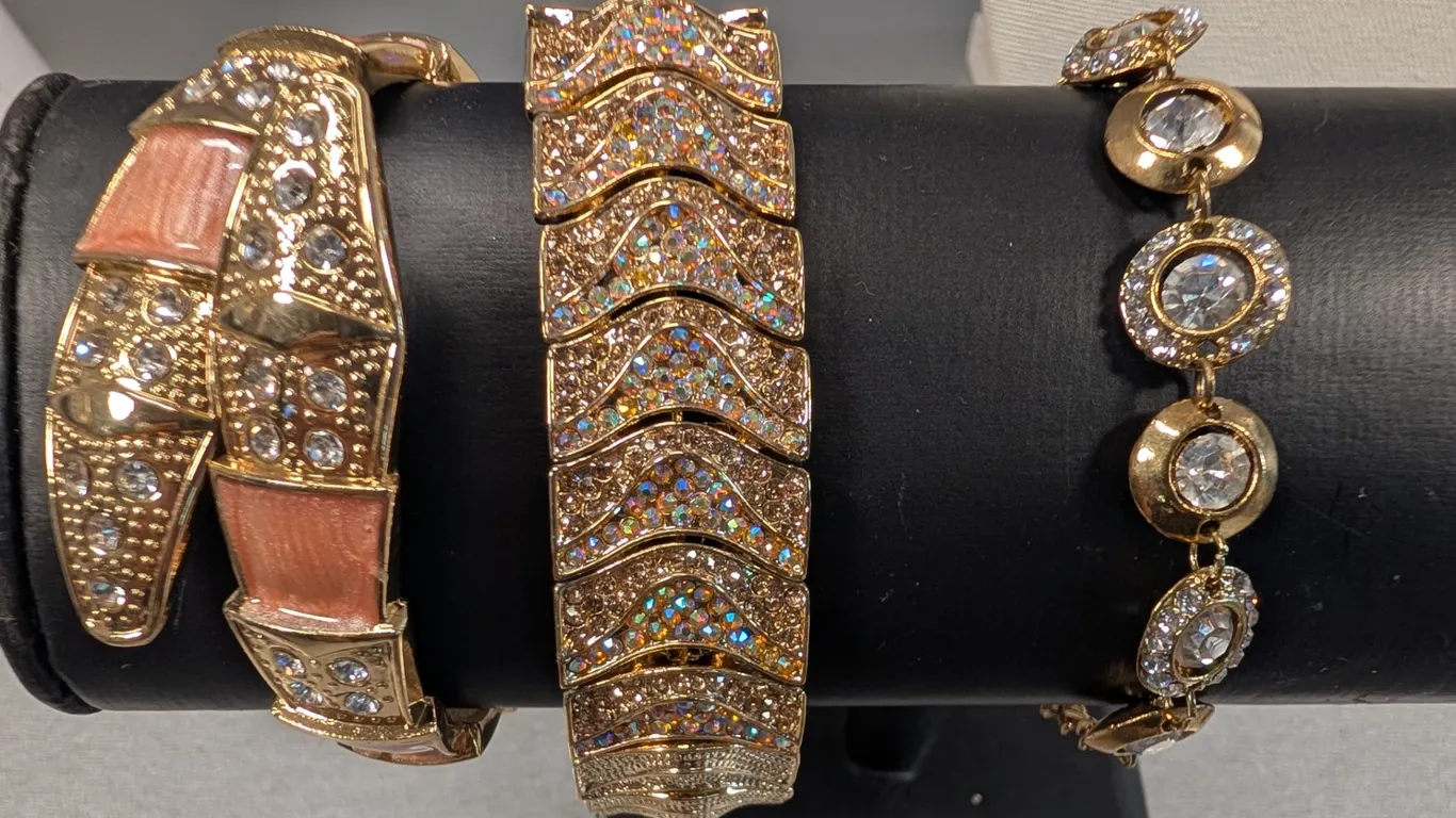 Lot of Three Gold Tone Rhinestone Bracelets