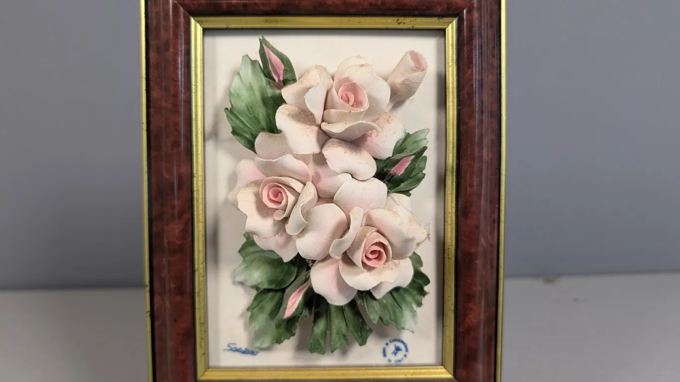 Framed Capodimonte Porcelain Floral Wall Plaque