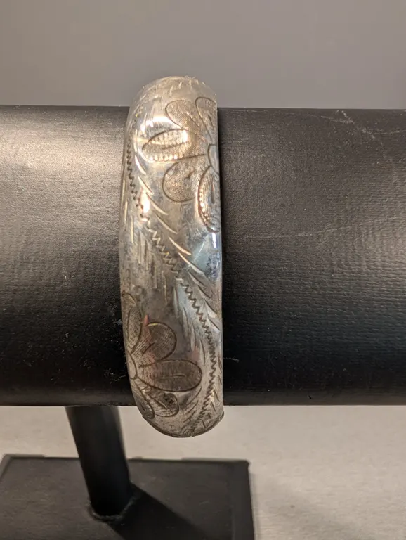 Sterling Silver Engraved Floral Bangle Bracelet