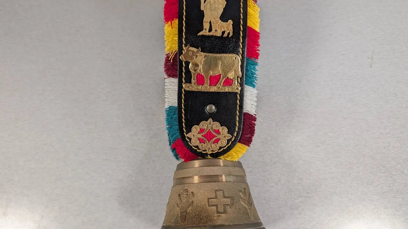 Decorative Brass Cowbell with Embroidered Strap