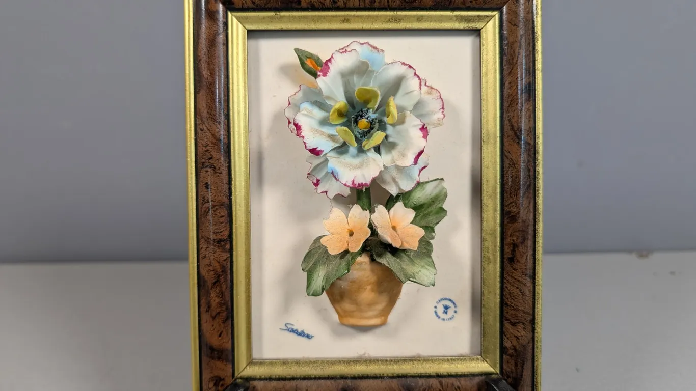 Capodimonte Framed Floral Ceramic Plaque by Savastano