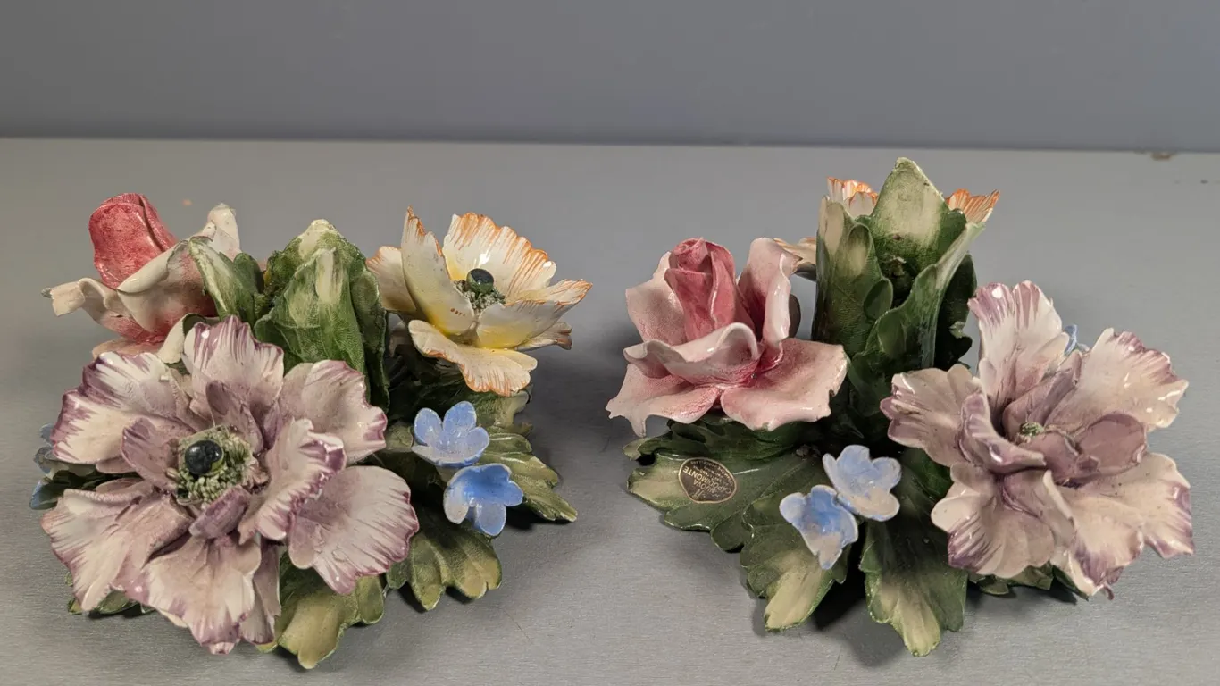Pair of Capodimonte-Style Floral Arrangements