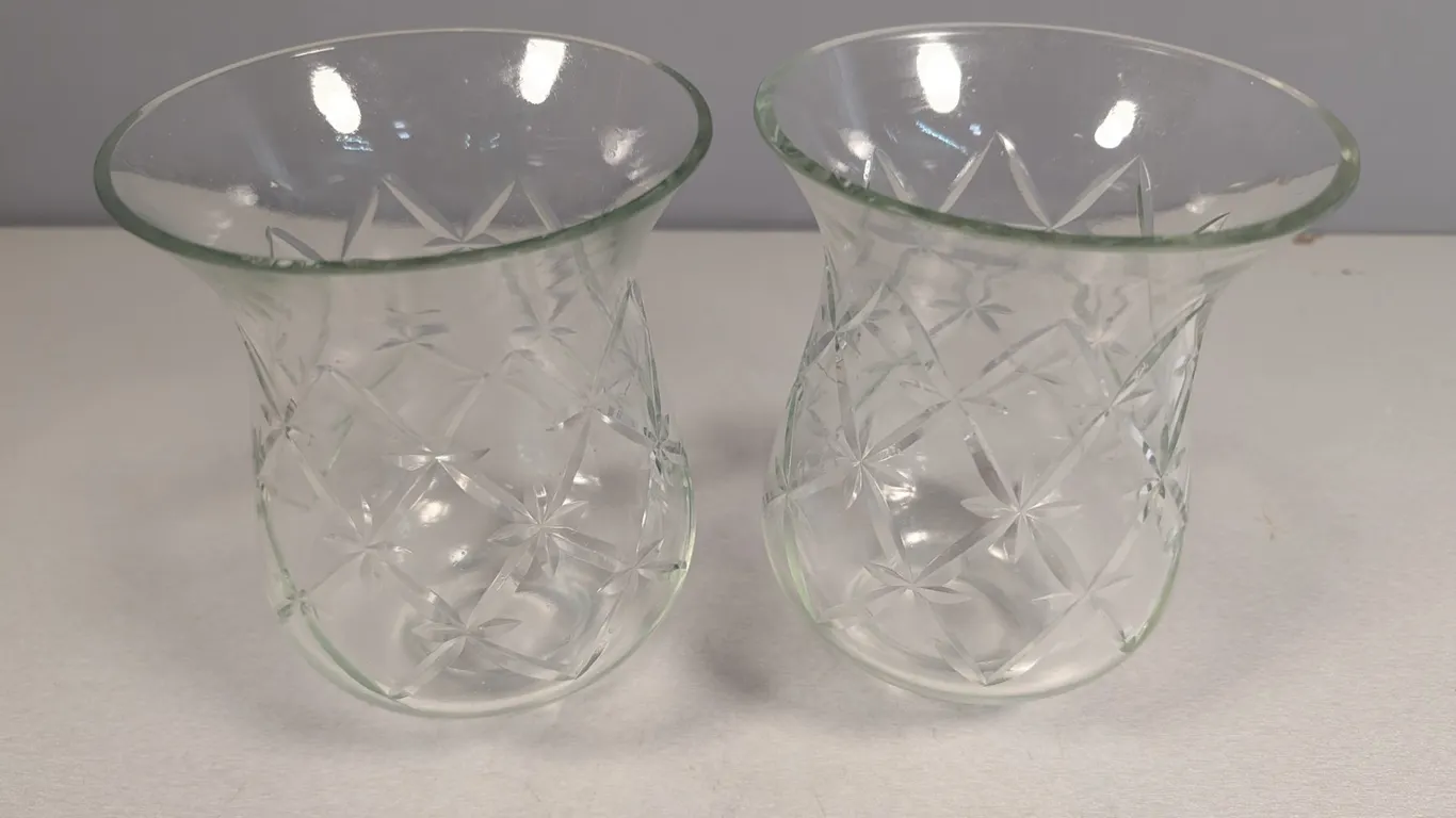 Pair of Clear Glass Lamp Shades with Diamond and Star Cut Pattern