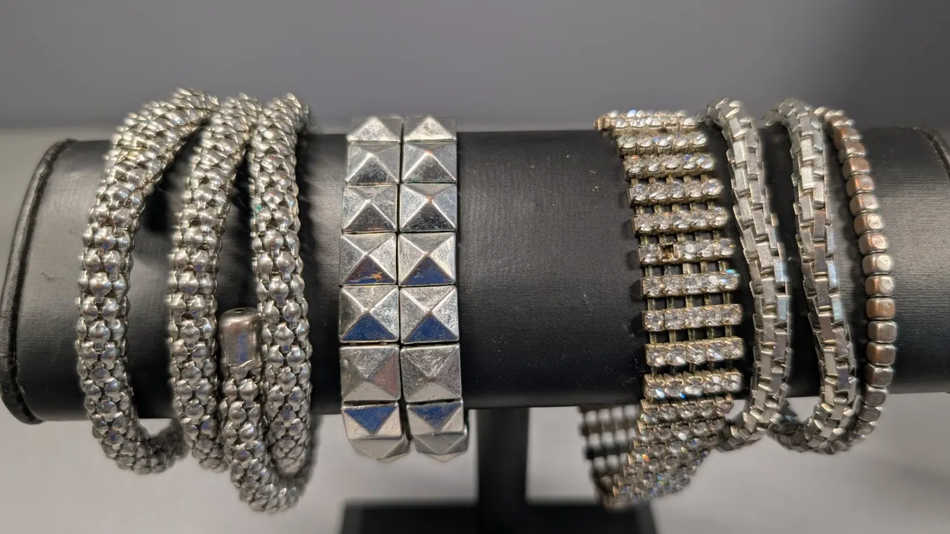 Seven Mixed Metal and Rhinestone Bracelets
