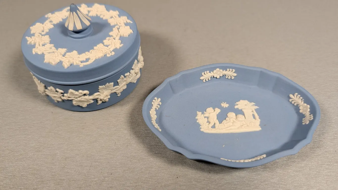 Wedgwood Jasperware Cupid Trinket Box and Dish