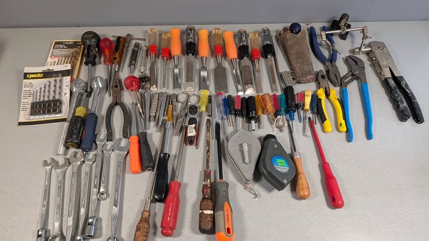 Assorted Hand Tools, Wrenches, Screwdrivers & Chisels