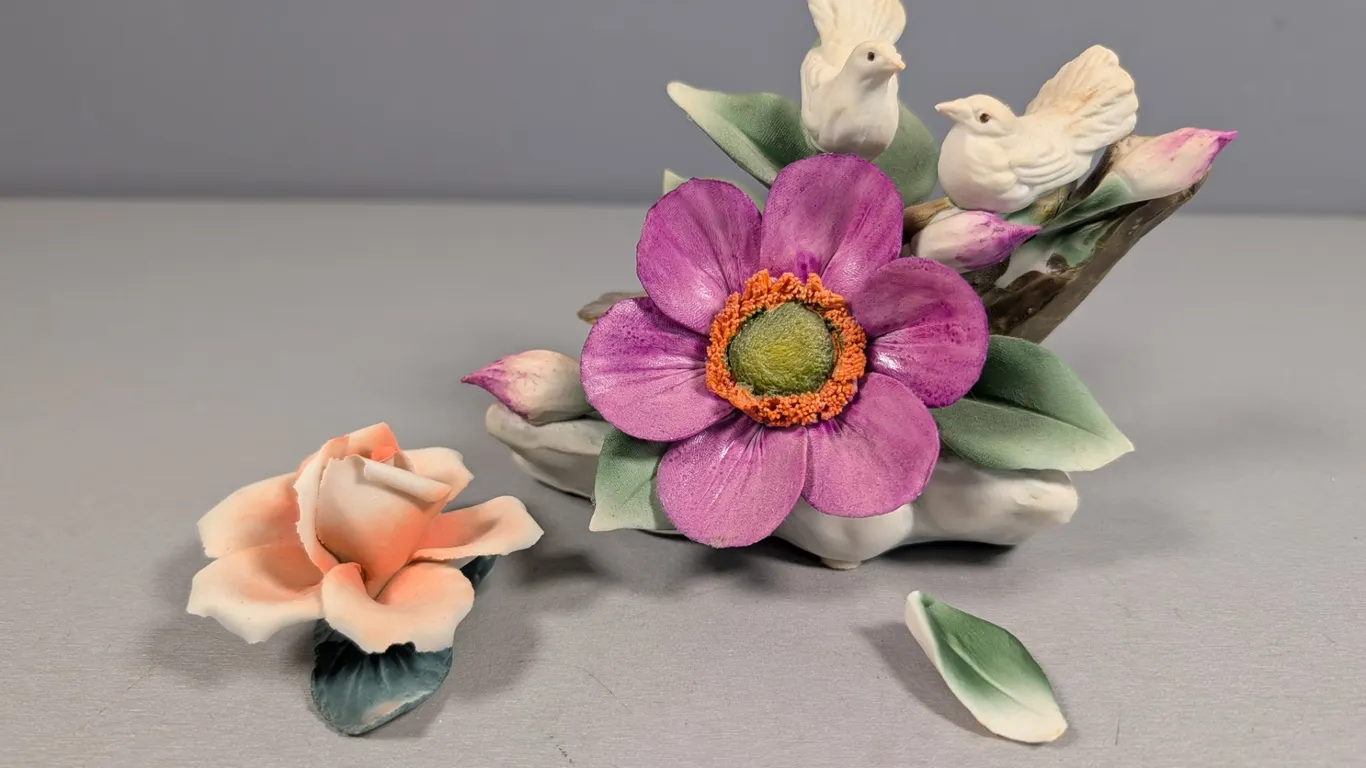 Capodimonte Porcelain Birds and Flowers Figurine