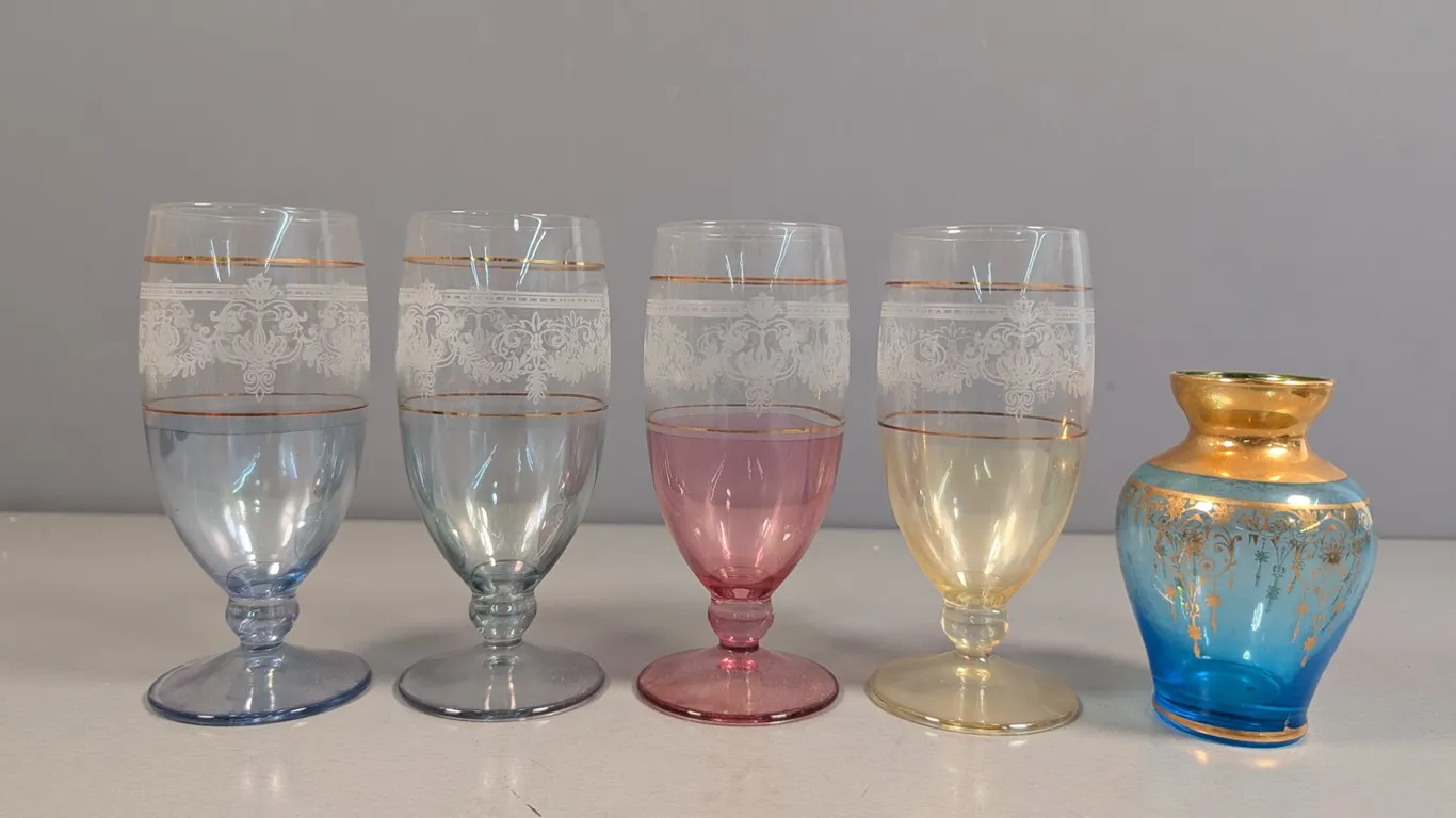 Decorative Glass Stemware and Mini Vase Set