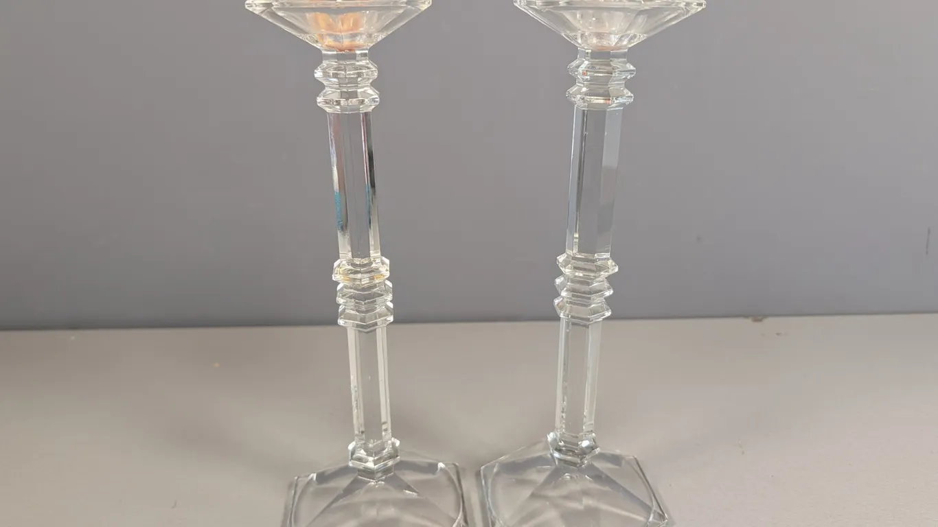Pair of Clear Glass Candlestick Holders