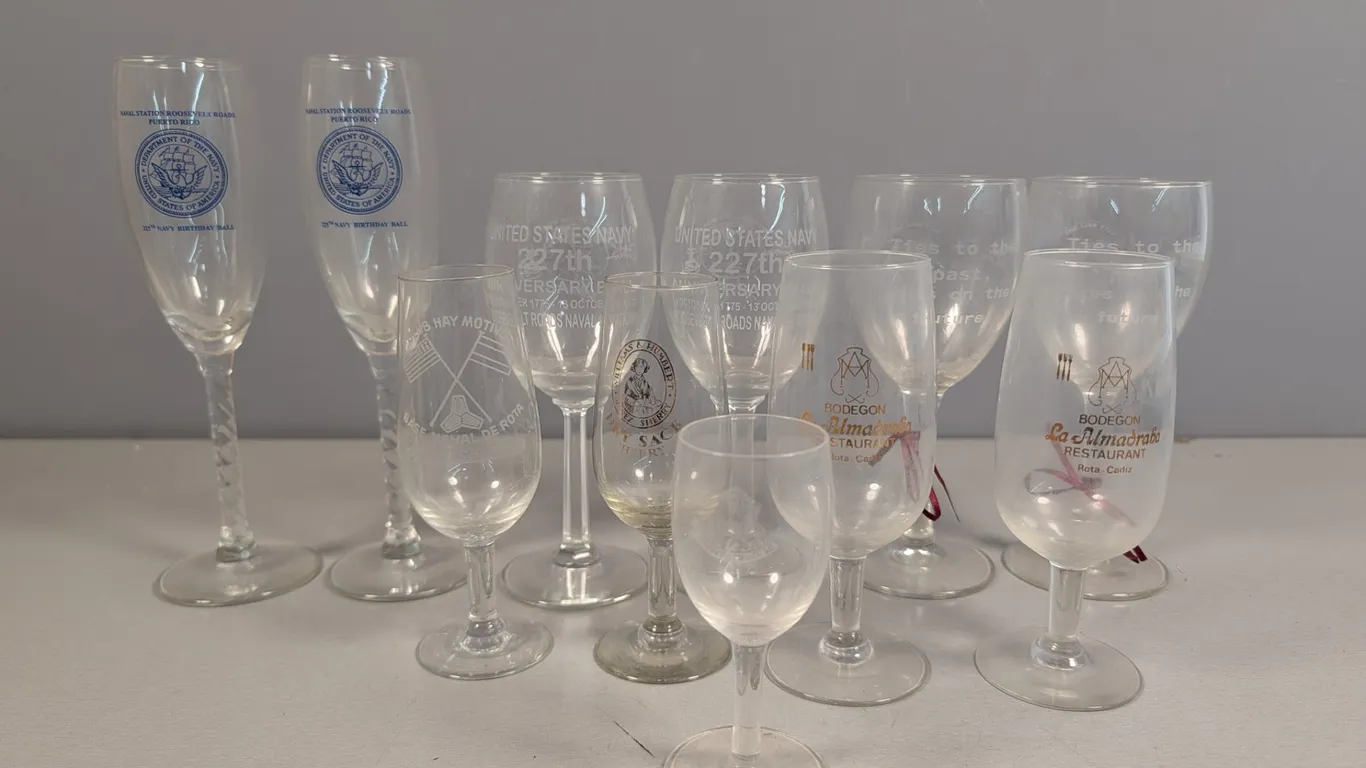 Collection of 11 Etched Glassware Items