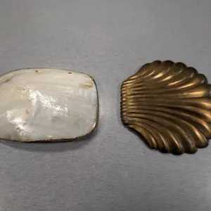 Mother-of-Pearl and Brass Shell-Shaped scarf clips/ Buckles