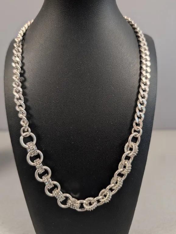 Silver-Tone Curb Chain and Ornate Link Necklace