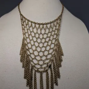 Gold-Tone Mesh Chain Bib Necklace