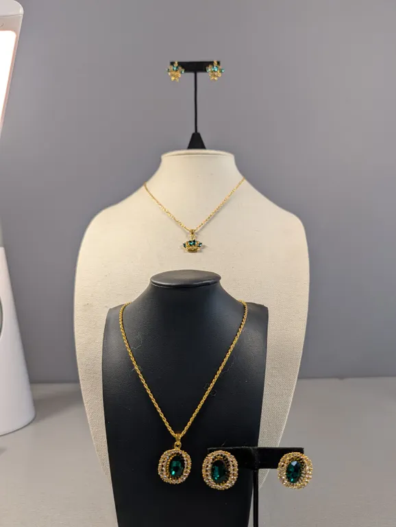 Gold Tone and Green Rhinestone Jewelry Lot