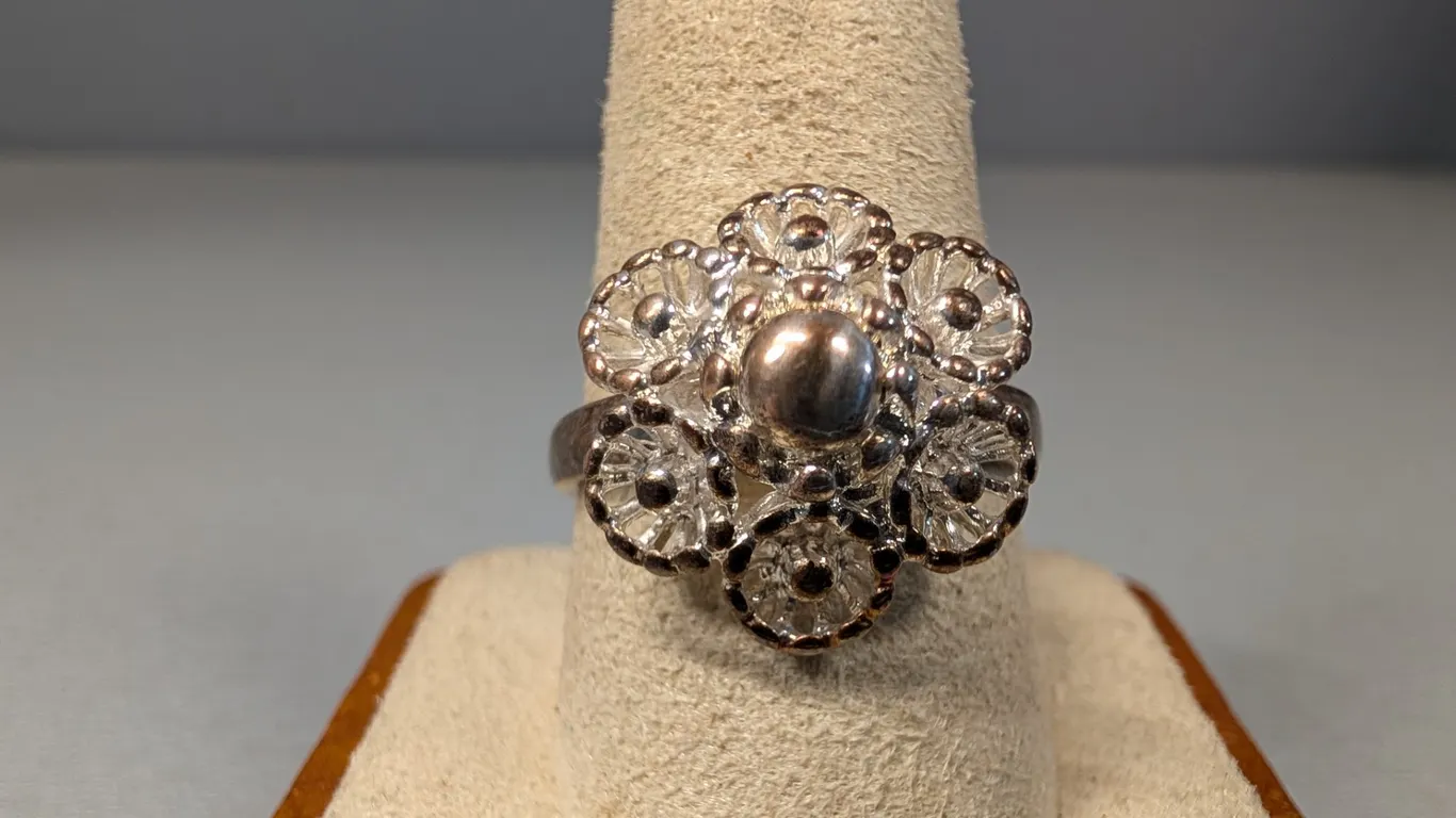 Sterling Silver Floral Ring with Gemstone Accents
