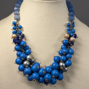Multi-Strand Blue Beaded Cluster Necklace