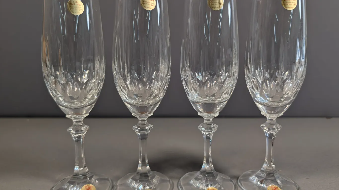 Set of 4 German Lead Crystal Champagne Flutes