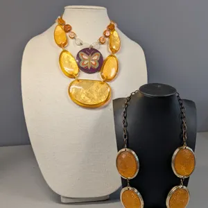 Fashion Necklaces with Butterfly Pendant and Textured Orange Discs