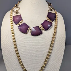 Gold Tone and Purple Statement Necklace Set
