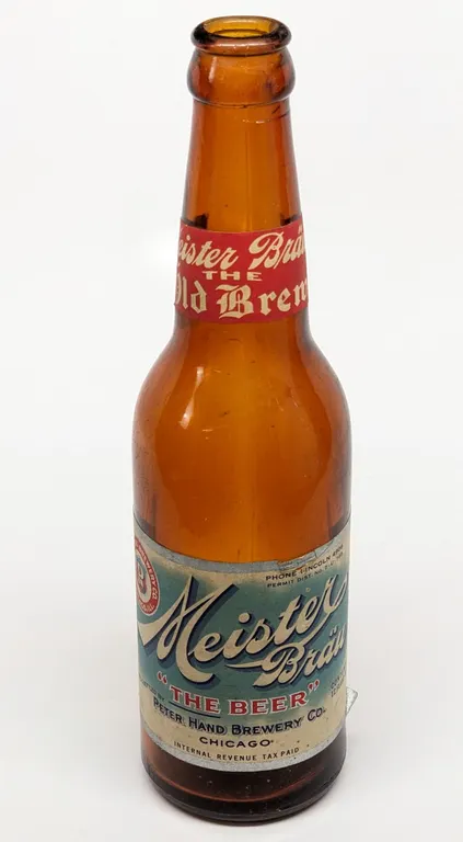 IRTP 12 OZ PAPER LABEL BOTTLE MEISTER BRAU "THE BEER" PETYER HAND BREWERY CHICAGO ILLINOIS