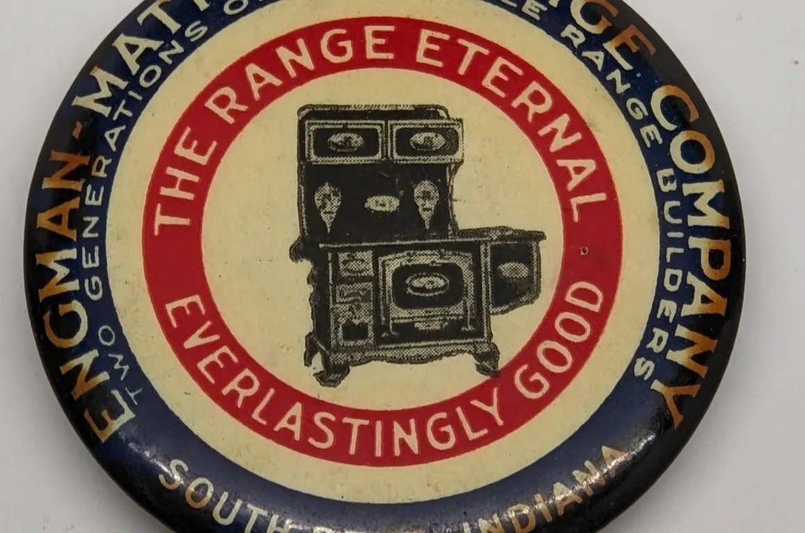 CELLULOID SHARPENING STONE ENGMAN MATTHEWS RANGE COMPANY SOUTH BEND INDIANA (WOOD COOK STOVE)