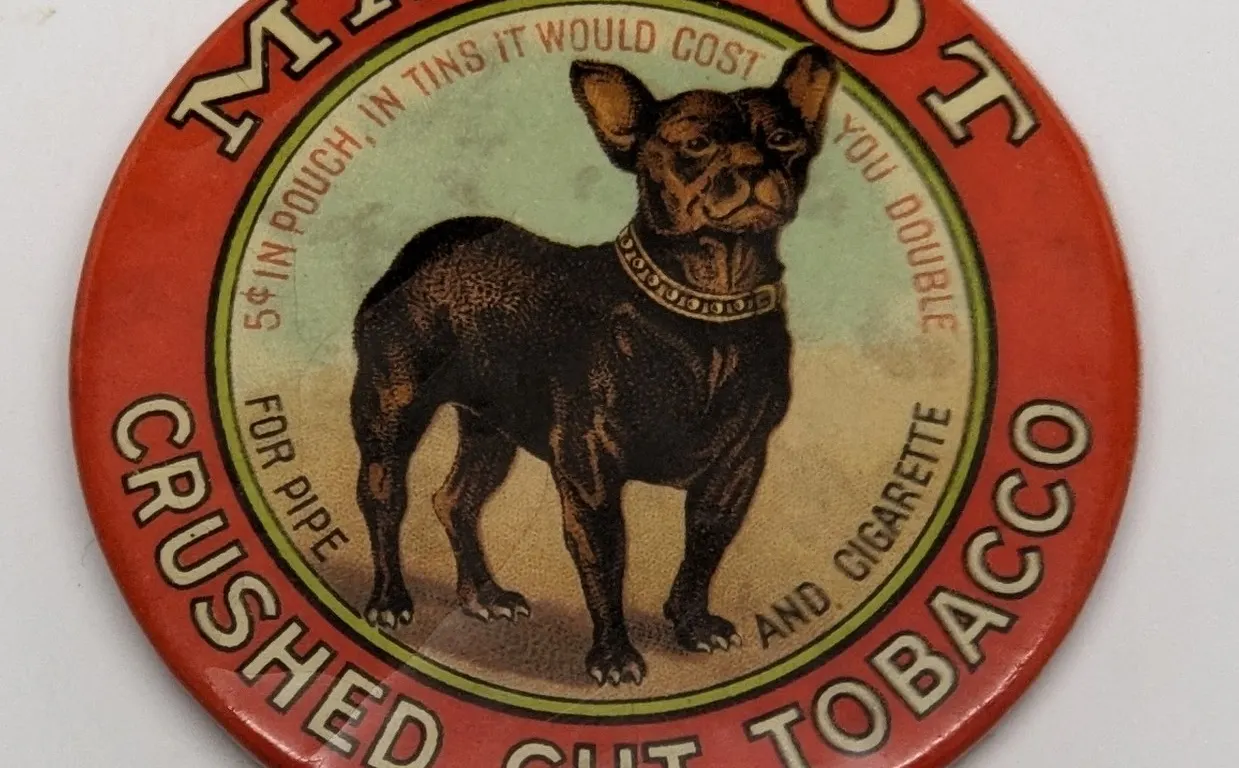 CELLULOID POCKET MIRROR MASCOT CRUSHED CUT TOBACCO
