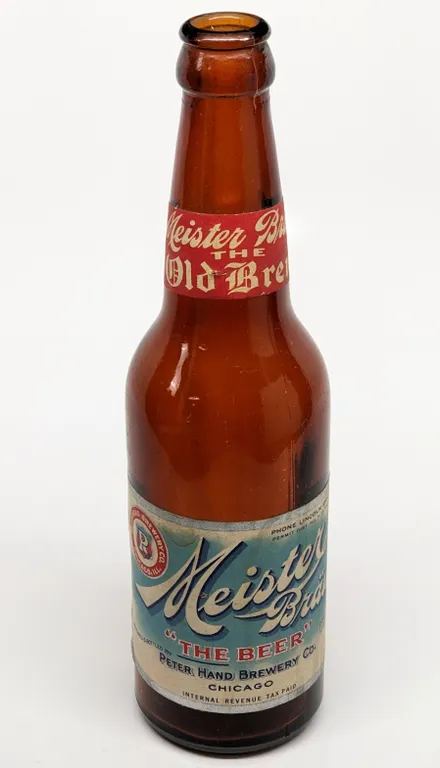 IRTP 12 OZ PAPER LABEL BOTTLE MEISTER BRAU "THE BEER" PETYER HAND BREWERY CHICAGO ILLINOIS