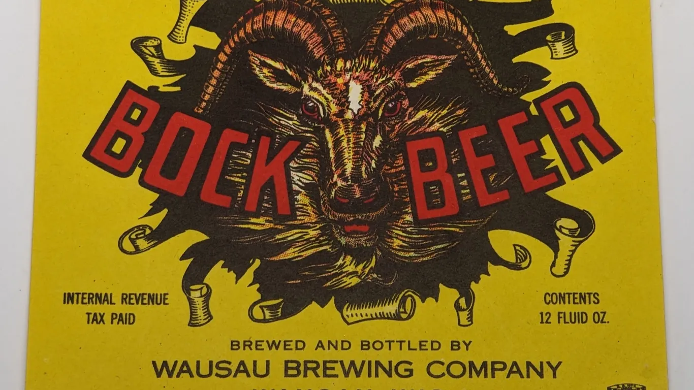 IRTP 12 OZ BOTTLE LABEL WAUSAU BREWING COMPANY BOCK BEER WISCONSIN