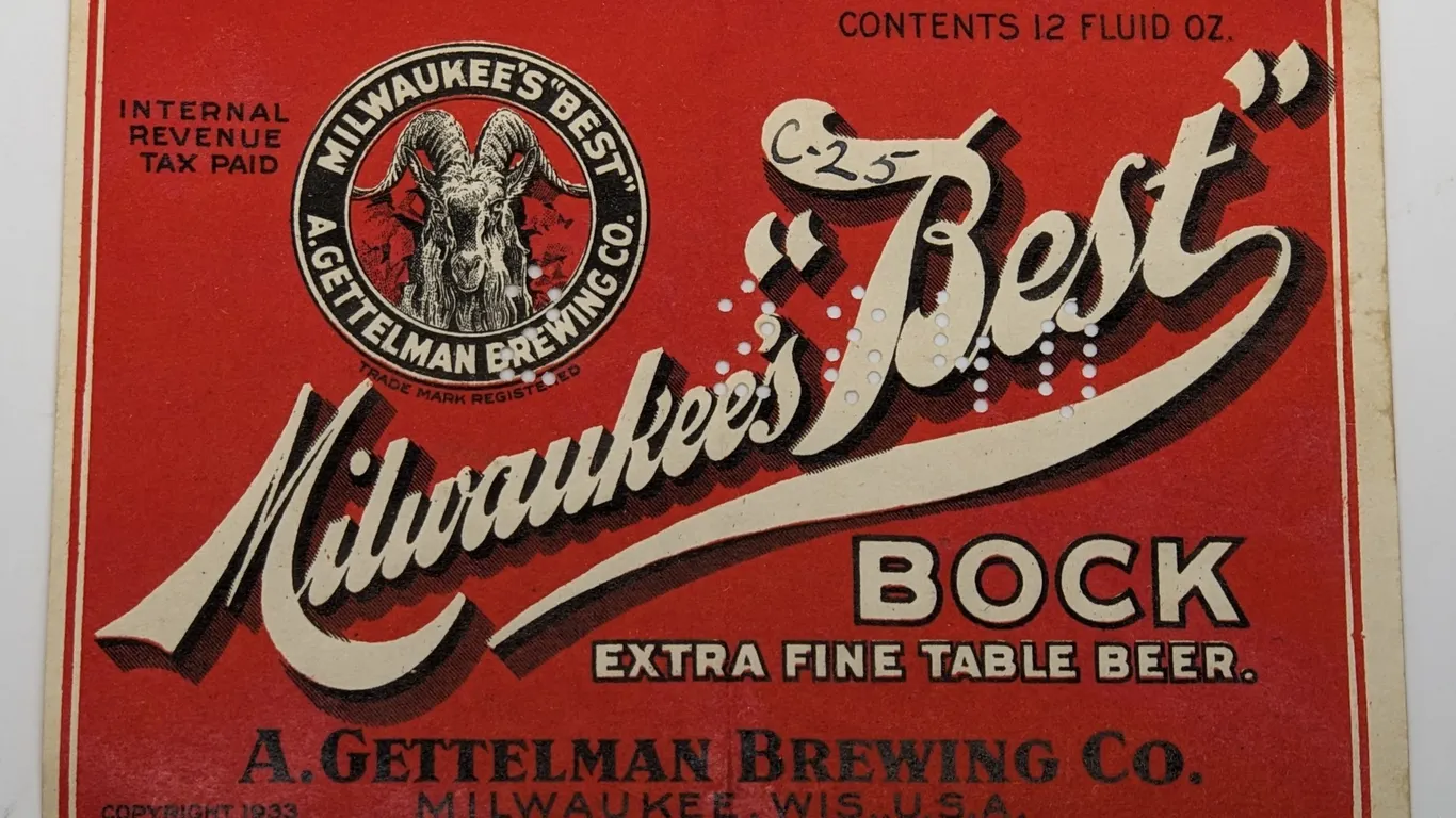 IRTP 12 OZ BOTTLE LABEL MILWAUKEE'S BEST BOCK EXTRA FINE TABLE BEER GETTELMAN BREWING MILWAUKEE WISCONSIN