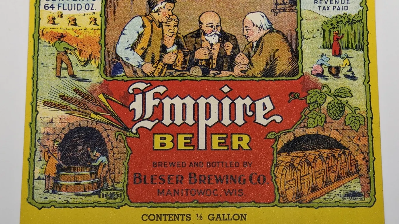 IRTP 64 OZ BOTTLE LABEL EMPIRE BEER BLESER BREWING MANITOWOC WISCONSIN