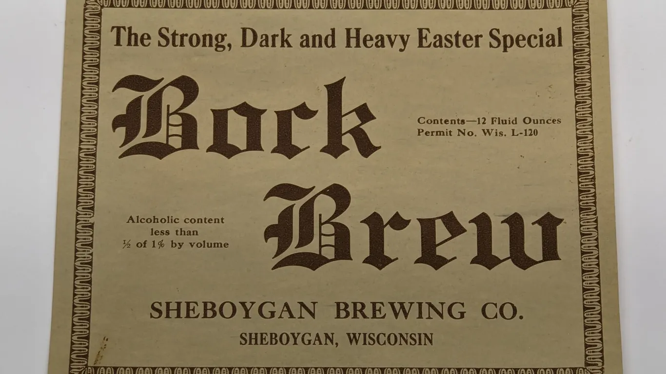PROHIBITION ERA 12 OZ BOTTLE LABEL EASTER SPECIAL BOCK BREW SHEBOYGAN BREWING WISCONSIN