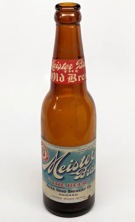 IRTP 12 OZ PAPER LABEL BOTTLE MEISTER BRAU "THE BEER" PETER HAND BREWERY CHICAGO