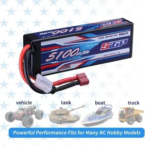 SIGP 2S 7.4V Lipo Battery 5100mAh 70C Hard Case with Deans T Plug for RC Car Truck Boat Vehicles Tan
