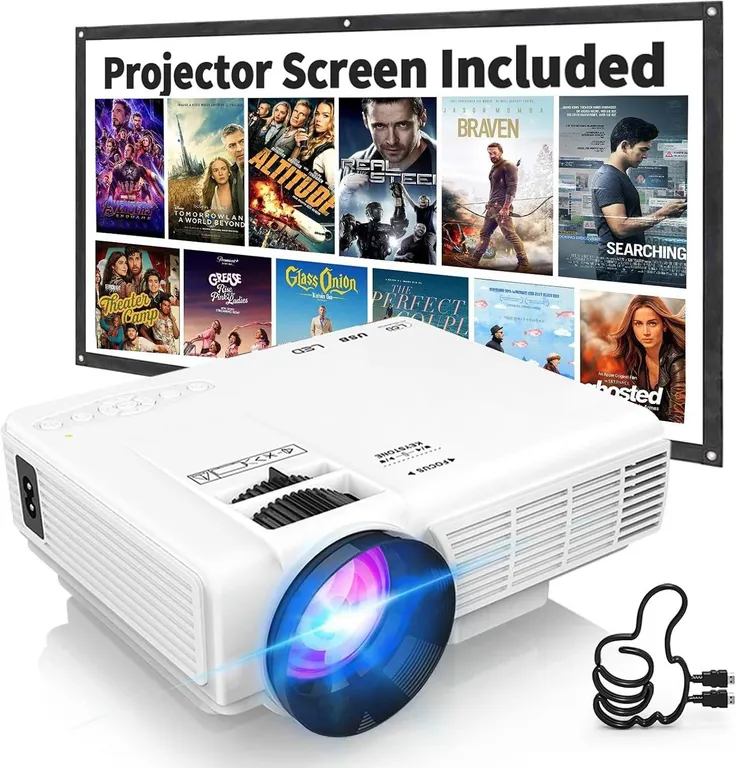 ã€Projector Screen Included】 1080P Mini Projector with Two-Way Bluetoo