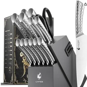 LIVTEK Milky Way 15-Piece Set German High-Carbon Stainless Steel with Built-in Sharpener - Full Tang