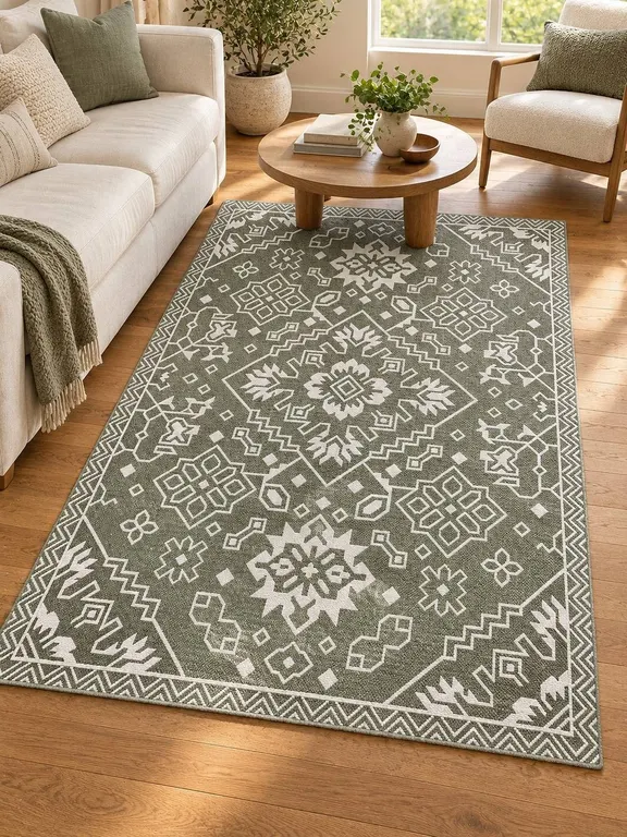 Green And White Rug 4ft By 2.5ft