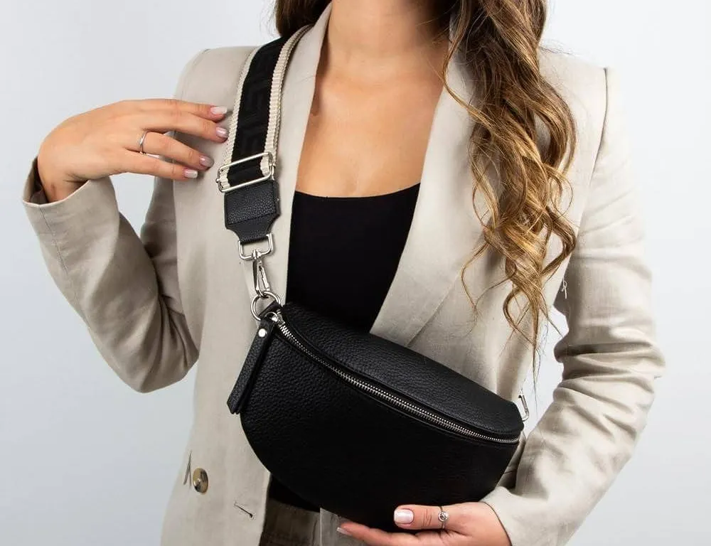 Siriano Black Genuine Leather Sling Bag