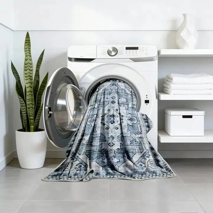 WashLuxe Area Rug & Runner Set Black Floral 5' x 7'