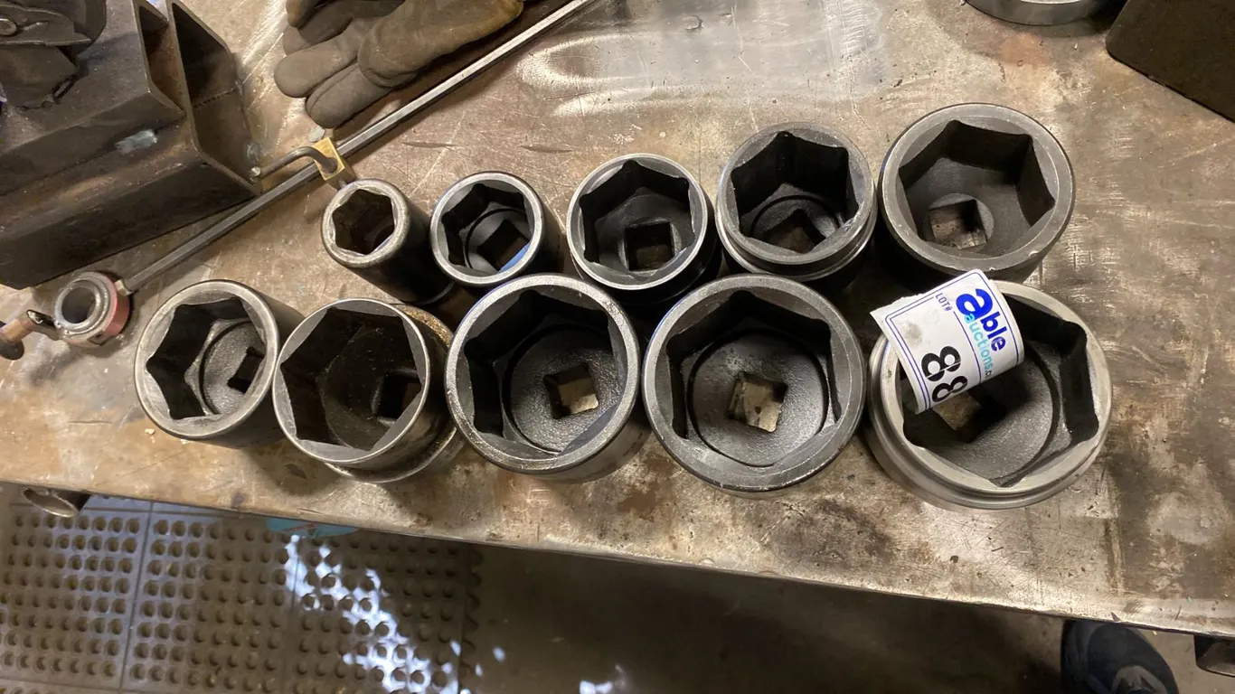 10 PCS 1" DRIVE IMPACT SOCKETS. ASST S.A.E. SIZES TO 3 1/8"