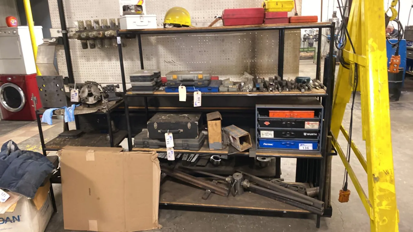 CUSTOM METAL SHELVING UNIT. 64" X 18" X 66" HIGH. CONTENTS NOT INCLUDED