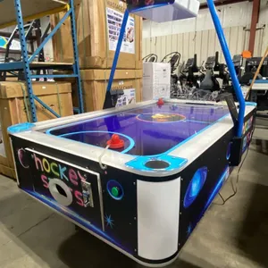 HOCKEY STARS COMMERCIAL COIN OPERATED MOBILE AIR HOCKEY TABLE WITH OVERHEAD DIGITAL DISPLAY