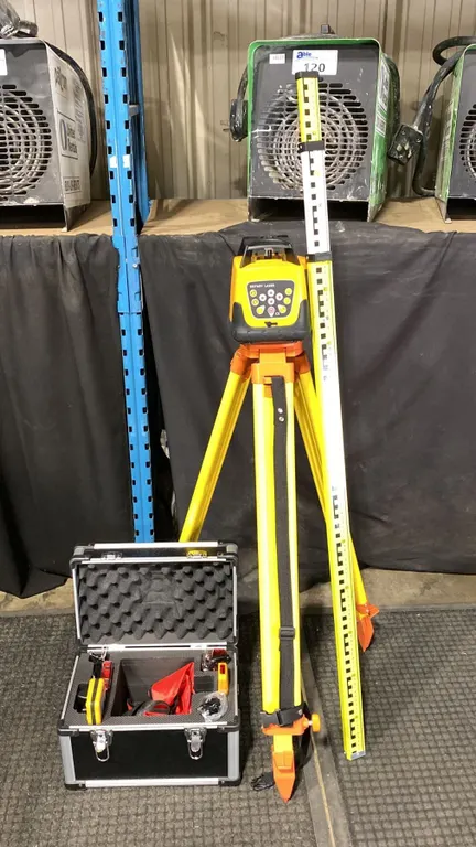 SELF LEVELING ROTARY LASER SET IN TRANSPORT CASE WITH TRIPOD & SURVEYORS RULER