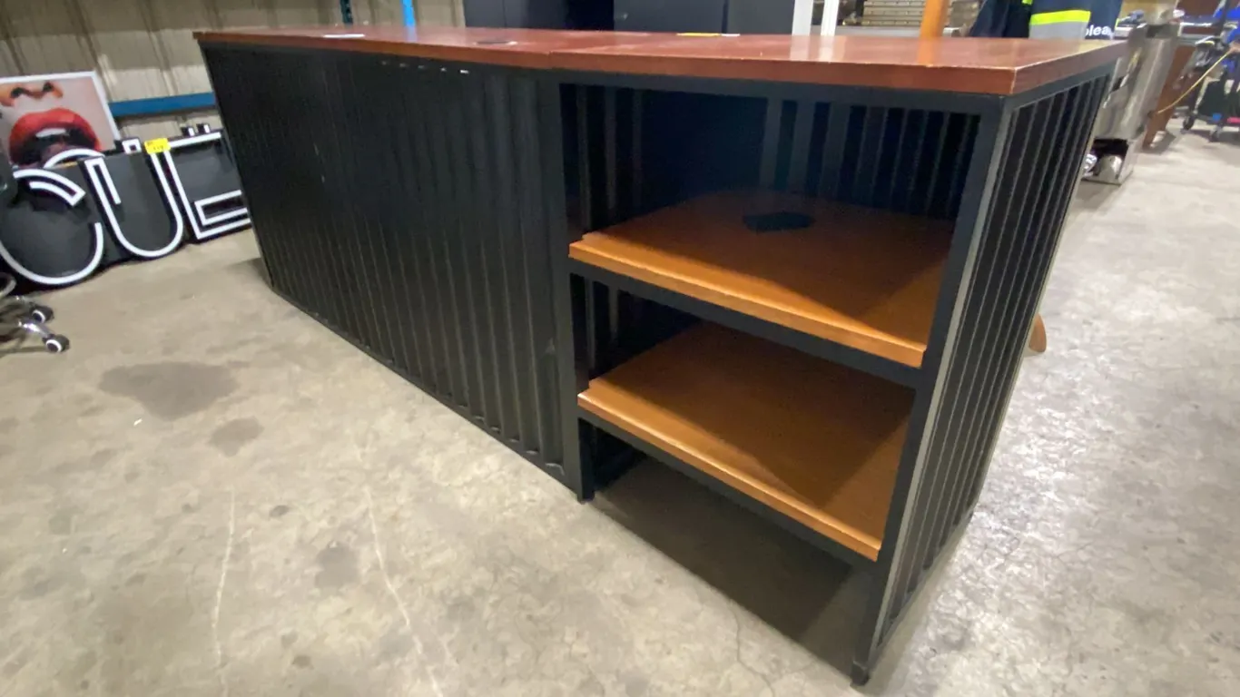 2 PC METAL FRAME WOOD TOP RECEPTIONIST COUNTER APPROX 72"W/27"W X 24"D X 37.5"H