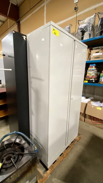 GREY METAL 2 DOOR CONSUMABLES CABINET & BLACK METAL 2 DOOR CONSUMABLES CABINET *MUST TAKE BOTH*