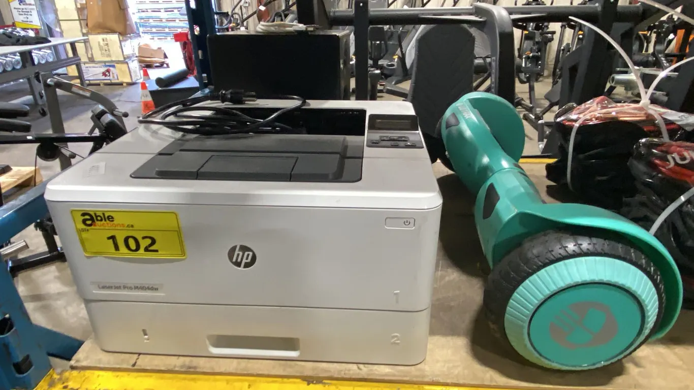 HP LASERJET PRO M40DW PRINTER, BLUE HOVERBOARD & KRK SYSTEMS ROKIT 5 STUDIO MONITOR LOUDSPEAKER