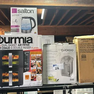 SALTON ELECTRIC KETTLE, GOURMIA DUAL BASKET AIR FRYER, CUCKOO WATER BOILER & WARMER & SENTINEL PAPER