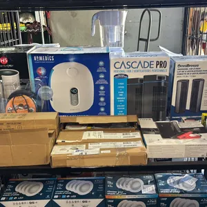 SHELF OF BOSCH POWER CORDS, FEIT ELECTRIC LED BULBS, HOMEDIC BATH SCALE. ALIEN TAPE & MORE