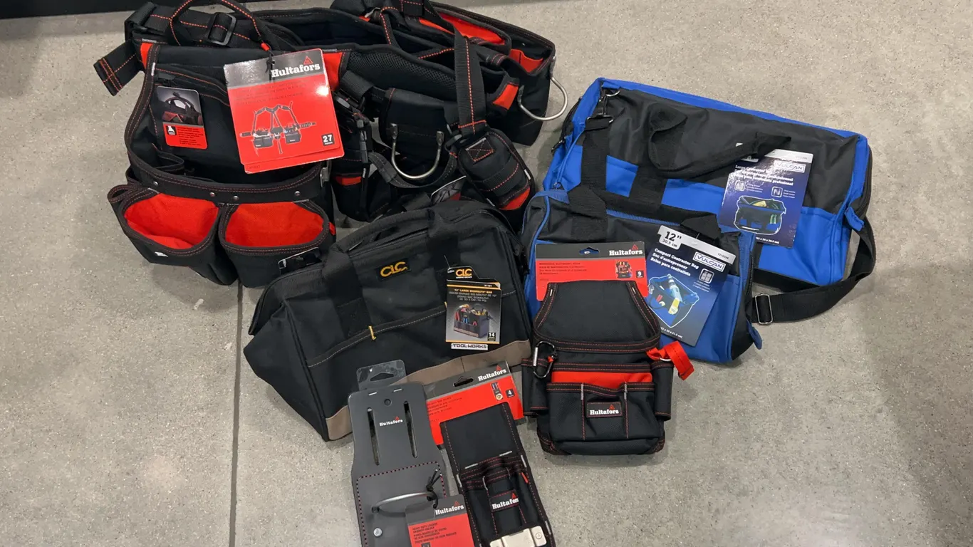 Assortment of Contractor Bags, Tool-belt, and Accessories